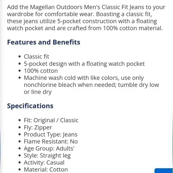 Magellan Outdoors Men's Classic Fit Jeans Size 38x30 NWT - Picture 11 of 11